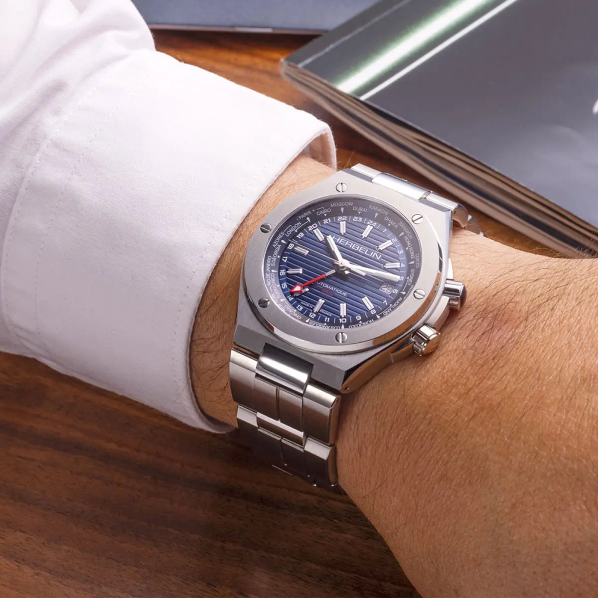 OROLOGIO HERBELIN CAP CAMARAT GMT AUTOMATIC 1445/B15-HERBELIN-Eldorado Jewels