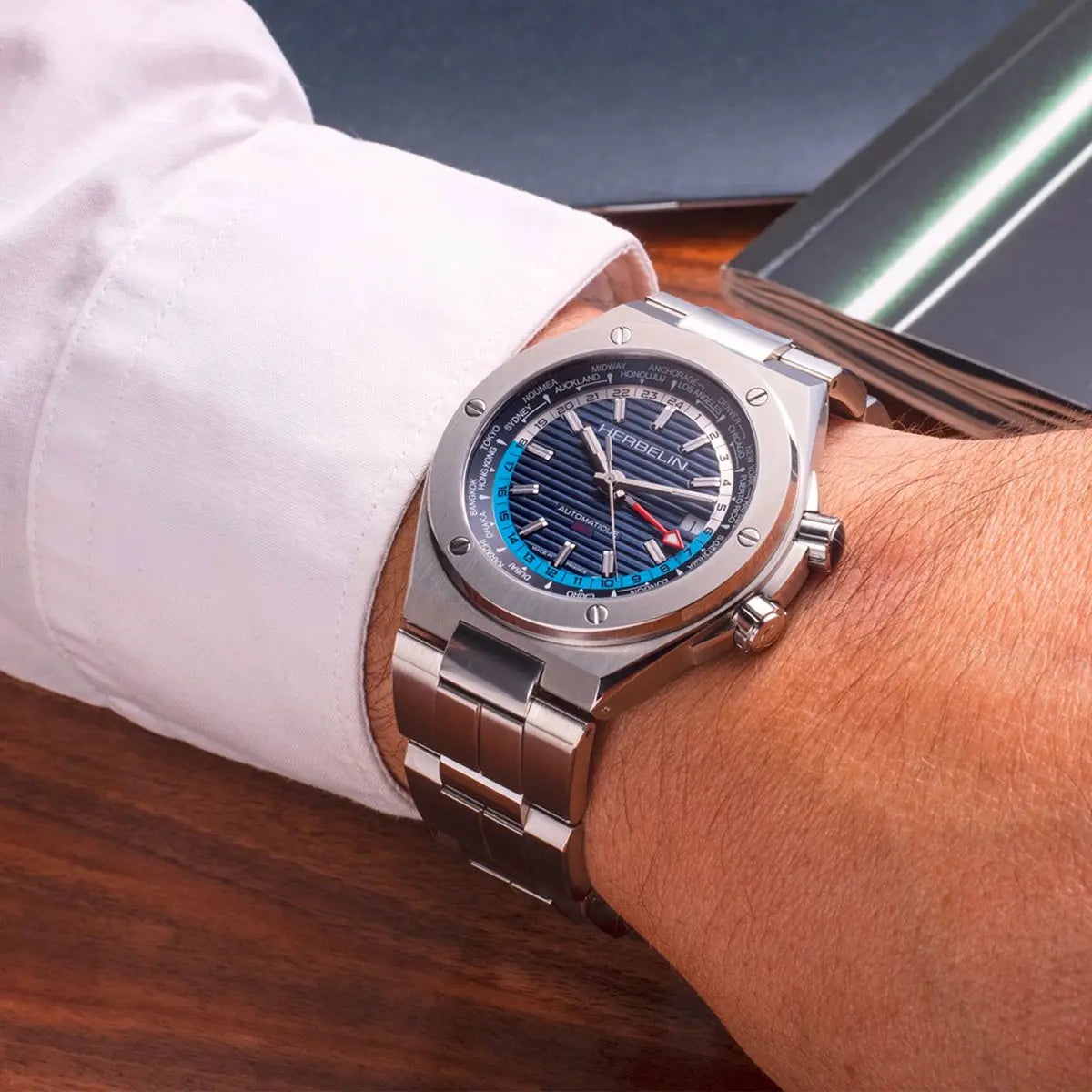 OROLOGIO HERBELIN CAP CAMARAT GMT AUTOMATIC 1445/B25-HERBELIN-Eldorado Jewels