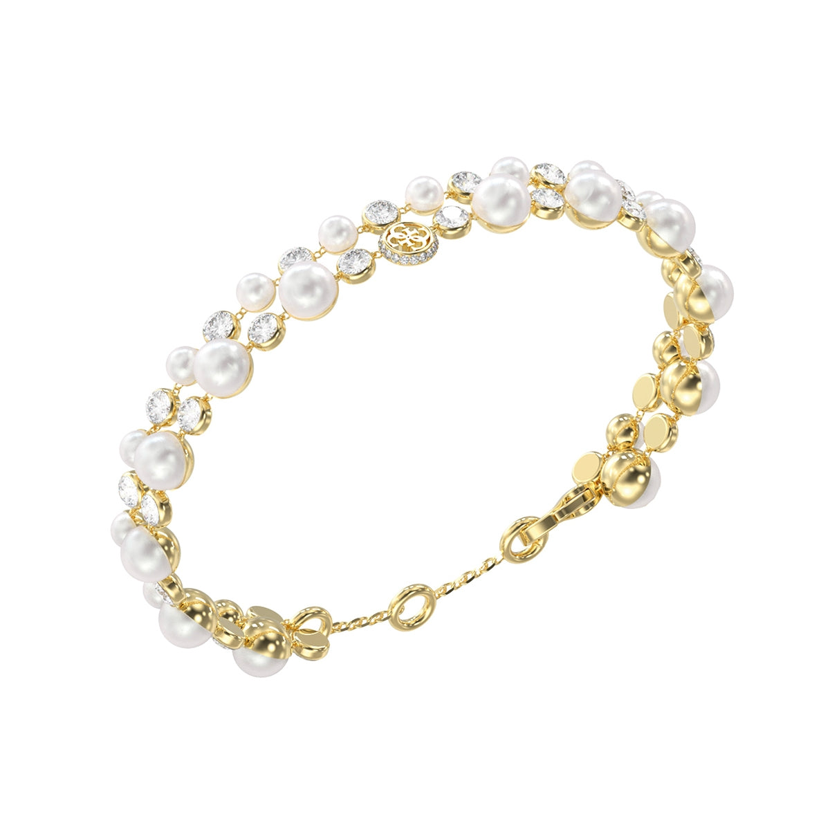 Bracciale Catena Logo Tondo Cristalli Guess Oro Giallo JUBB05577JWYGS