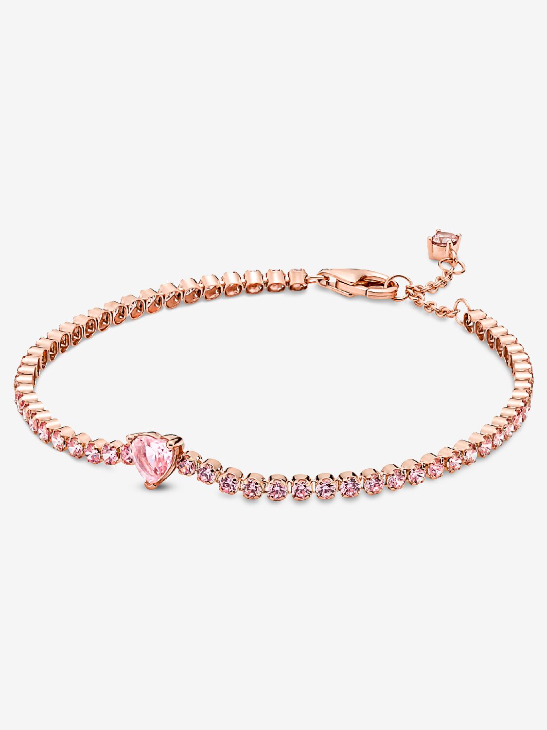 Pandora Bracciale Tennis Rosa con Cuore in Rilievo 580041C01