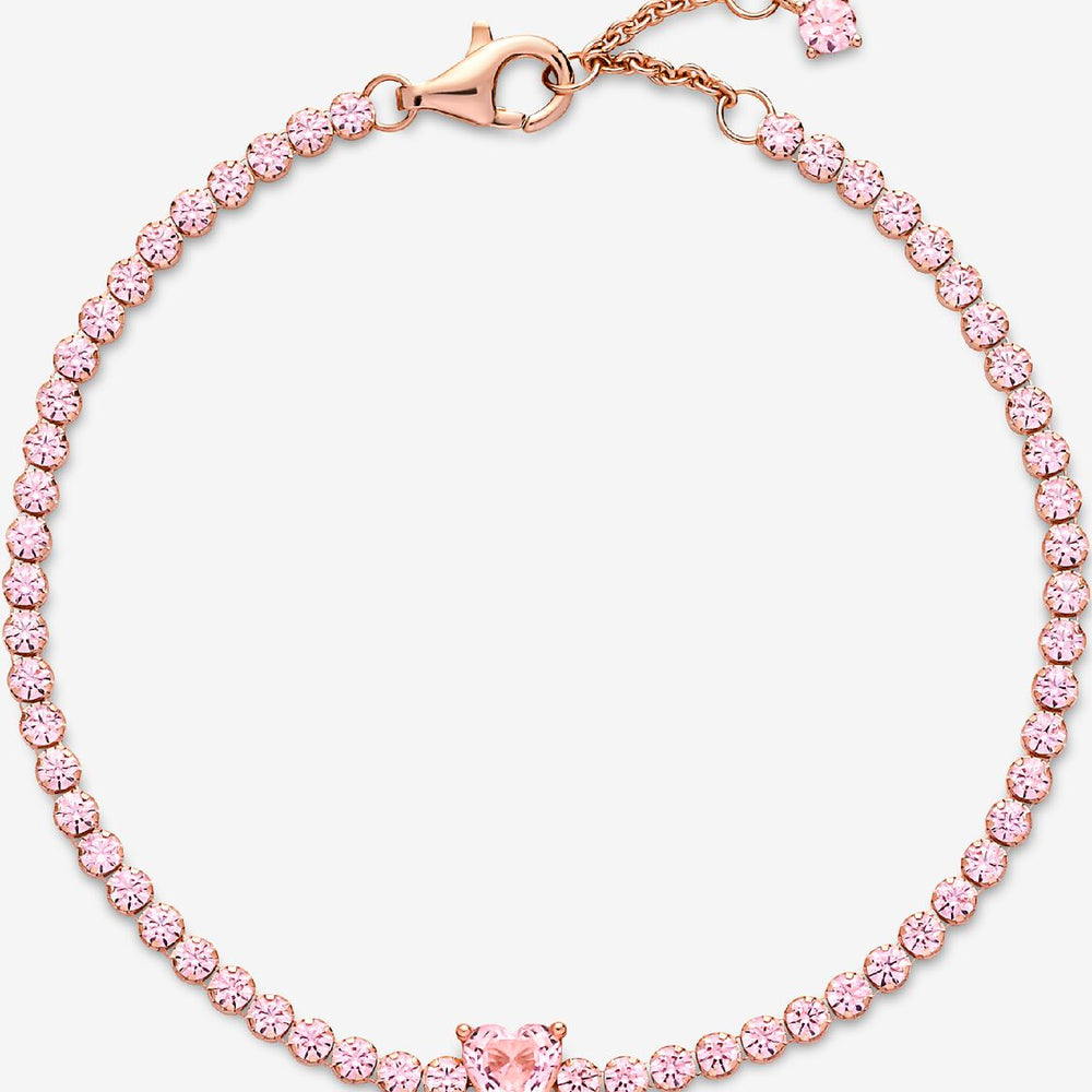 Pandora Bracciale Tennis Rosa con Cuore in Rilievo 580041C01