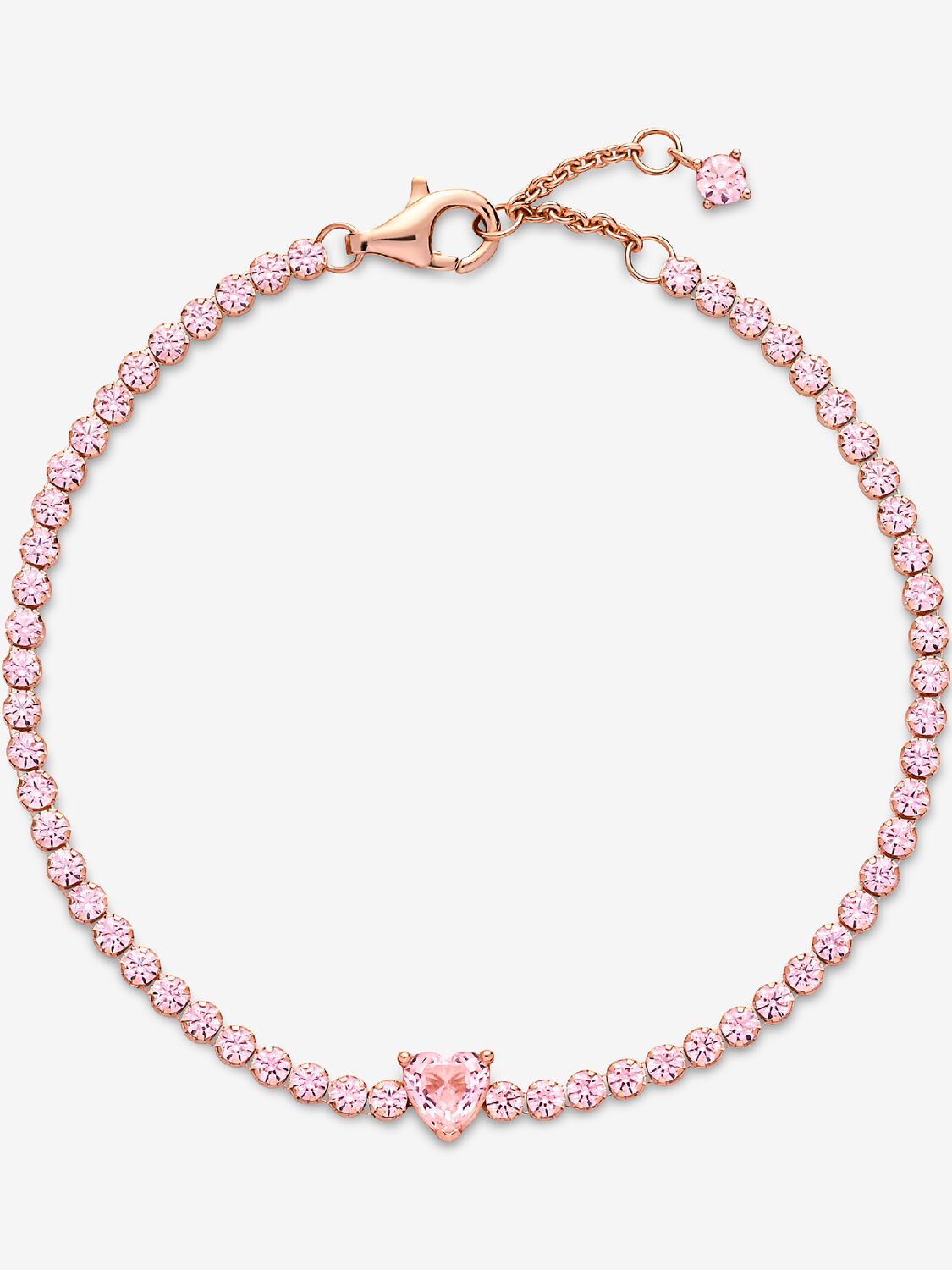 Pandora Bracciale Tennis Rosa con Cuore in Rilievo 580041C01
