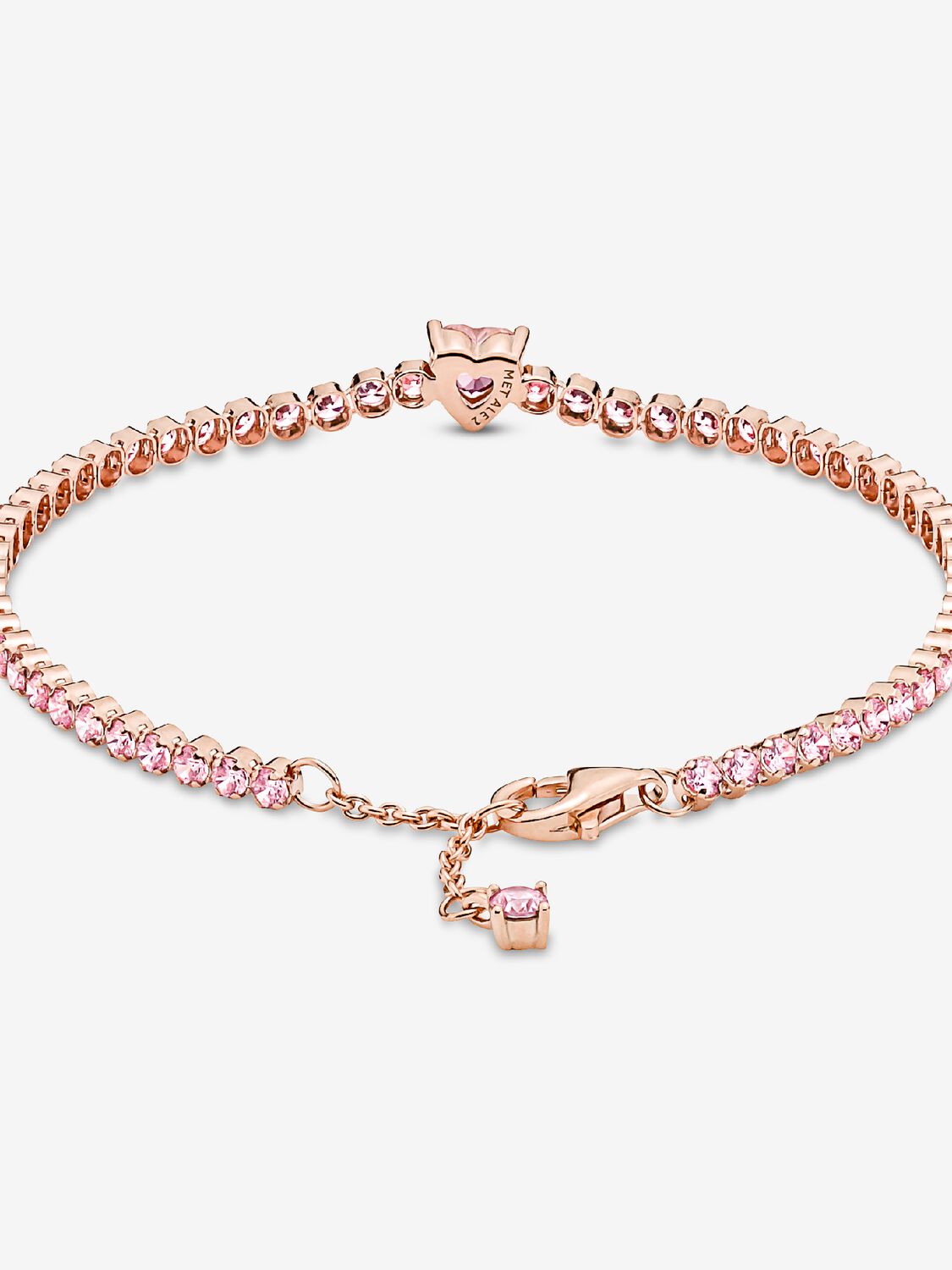 Pandora Bracciale Tennis Rosa con Cuore in Rilievo 580041C01